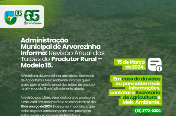  Revisão Anual dos Talões de Produtor Rural - Modelo 15.