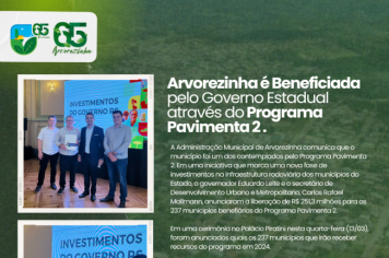 Arvorezinha é Beneficiada pelo Projeto Pavimenta 2. 