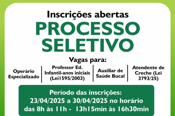 Inscrições abertas para Processo Seletivo