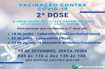 ATENÇÃO‼️  2ª DOSE DA VACINA CONTRA A COVID-19 SERÁ NA SEXTA-FEIRA, 10 DE SETEMBRO