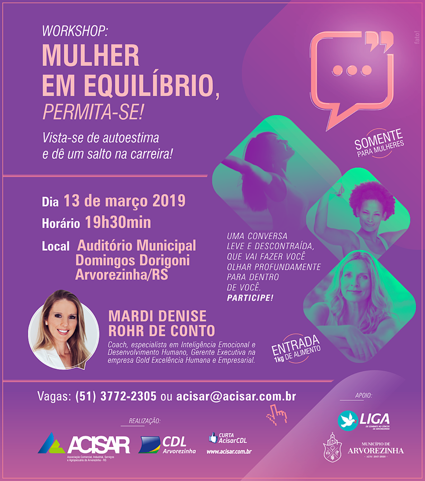 ACISAR CDL REALIZARÁ PALESTRA DURANTE A SEMANA DA MULHER