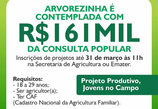Arvorezinha é contemplada com R$161 mil da Consulta Popular para o Projeto Produtivo Jovens no Campo