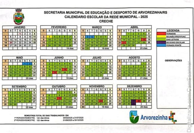 Calendário escolar das creches