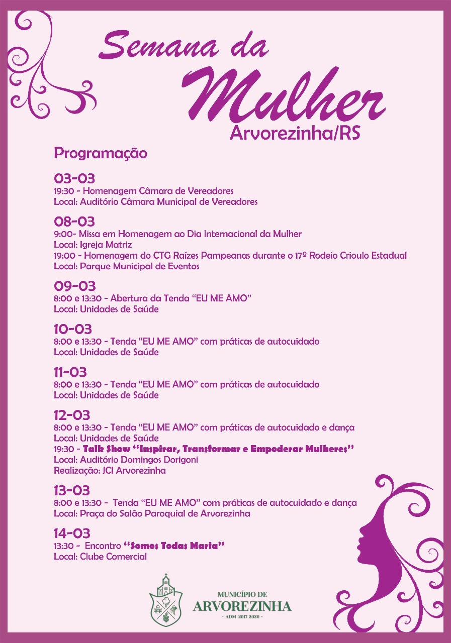 SEMANA DA MULHER TEM INTENSA PROGRAMAÇÃO