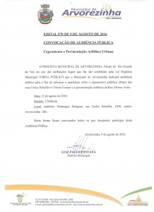 Convocação de audiência pública sobre Capeamento e Pavimentação Asfáltica Urbana