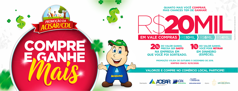 Prefeitura Municipal participa da promoção da ACISAR/CDL “Compre e Ganhe Mais 2019”, que teve início no dia 1º de Outubro e se estende até o mês de dezembro
