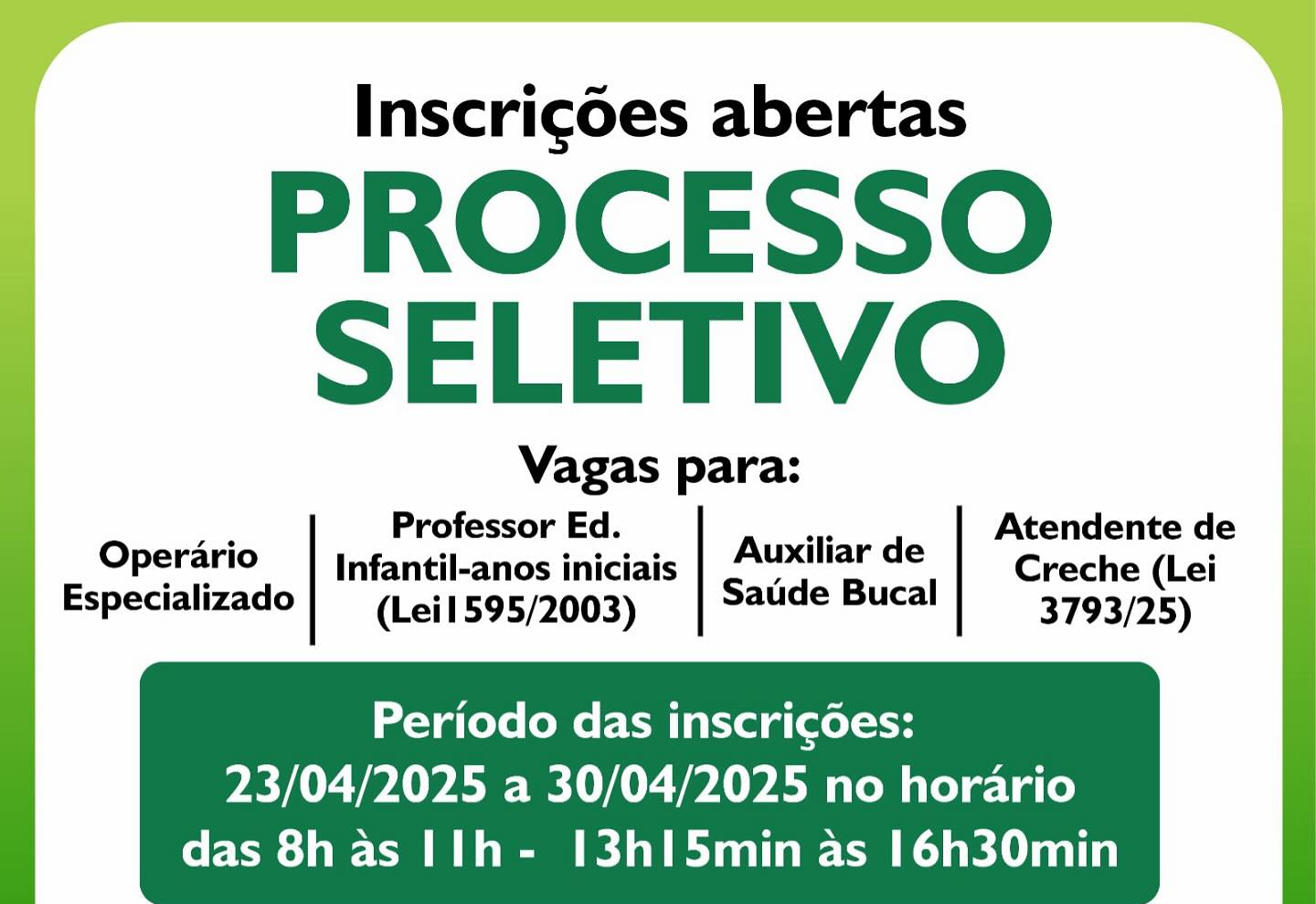 Inscrições abertas para Processo Seletivo
