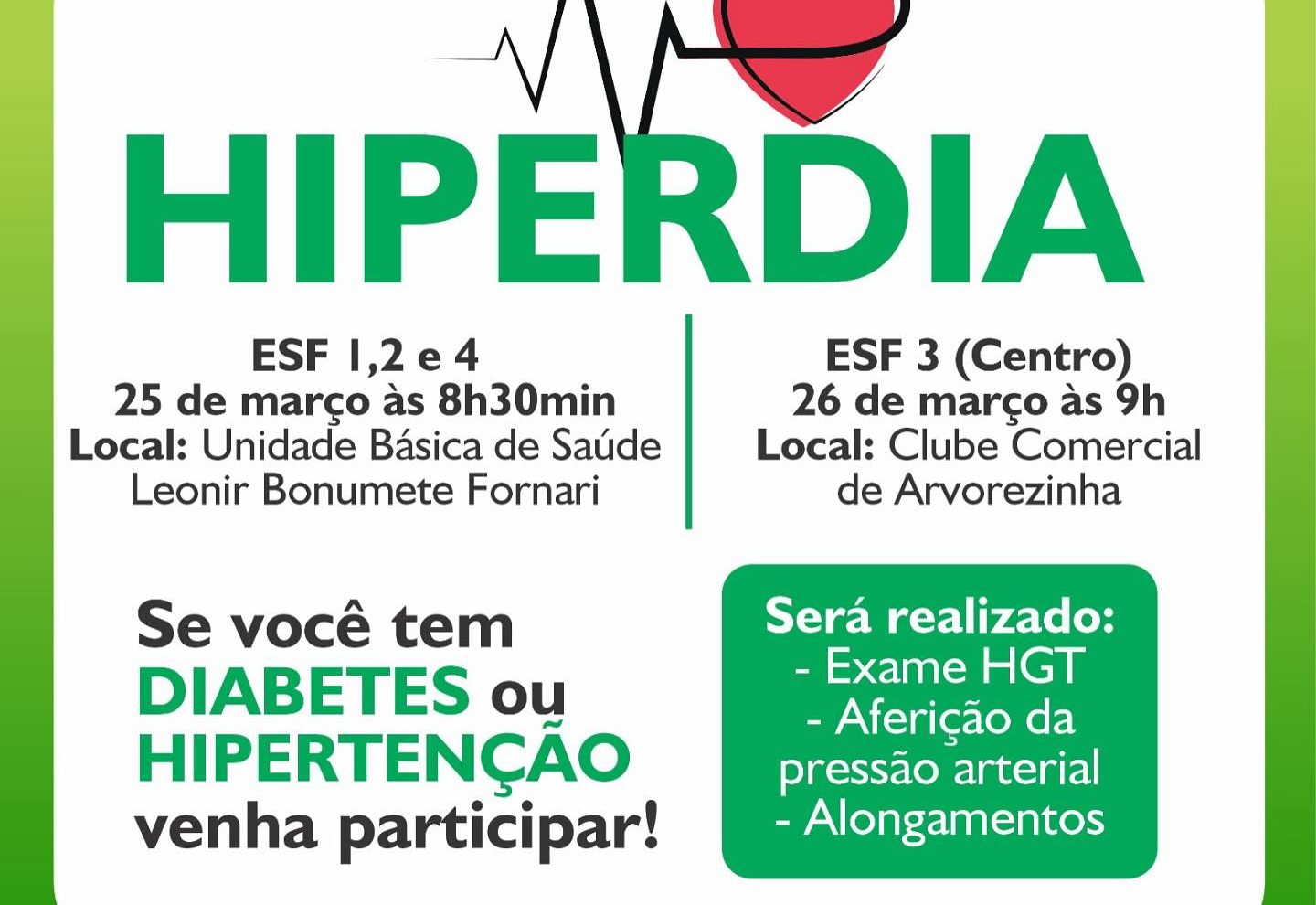 Se você tem diabetes ou hipertensão, não deixe de participar da ação de saúde!