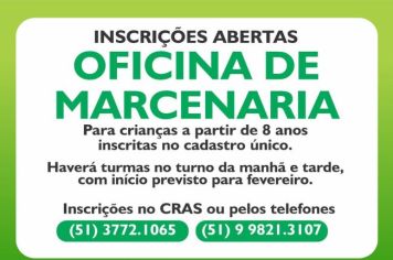 Inscrições abertas para oficina de marcenaria 