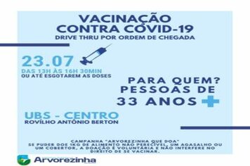 ATENÇÃO DIA 23/07 – SEXTA-FEIRA É DIA DE VACINAÇÃO CONTRA COVID-19‼  PESSOAS DE 33 ANOS COMPLETOS OU + PODERÃO RECEBER A 1ª DOSE  DA VACINA