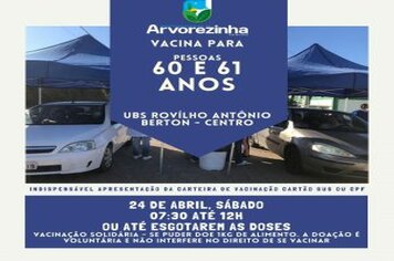 ATENÇÃO‼️ AMANHÃ ‼ PESSOAS DE 60 E 61 ANOS PODERÃO SER VACINADAS CONTRA A COVID-19 NO SÁBADO 24 DE ABRIL