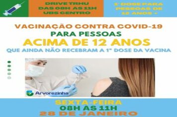 ATENÇÃO!! SEXTA-FEIRA, 28 DE JANEIRO, PESSOAS ACIMA DE 12 ANOS QUE AINDA NÃO SE VACINARAM CONTRA O CORONAVÍRUS!