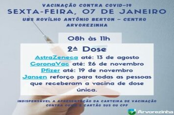 ATENÇÃO!! VACINAÇÃO CONTRA COVID-19 SERÁ NESTA SEXTA-FEIRA(07/01)