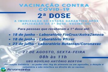 ATENÇÃO‼️  2ª DOSE DA VACINA CONTRA A COVID-19 SERÁ NA SEXTA-FEIRA, 27 DE AGOSTO