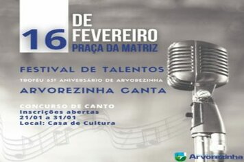 FESTIVAL DE TALENTOS “ARVOREZINHA CANTA” FARÁ PARTE DA PROGRAMAÇÃO DOS 63 ANOS DE ARVOREZINHA‼