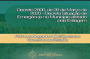 HOMOLOGADO O DECRETO MUNICIPAL DE SITUAÇÃO DE EMERGÊNCIA