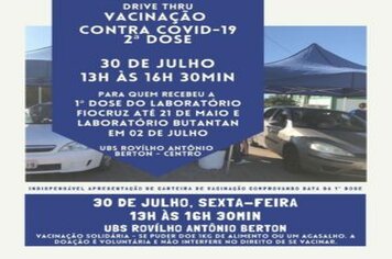 ATENÇÃO‼️  2ª DOSE DA VACINA CONTRA A COVID-19 PARA  PESSOAS QUE RECEBERAM A 1ª DOSE LABORATÓRIO FIOCRUZ/ASTRAZENECA ATÉ 21 DE MAIO E LABORATÓRIO BUTANTAN/CORONAVAC EM 02 DE JULHO, SERÁ NA SEXTA-FEIRA 30 DE JULHO