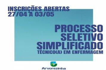 ‼A ADMINISTRAÇÃO PÚBLICA MUNICIPAL DE ARVOREZINHA ABRE INSCRIÇÕES PARA O PROCESSO SELETIVO SIMPLIFICADO NO CARGO DE TÉCNICO(A) DE ENFERMAGEM
