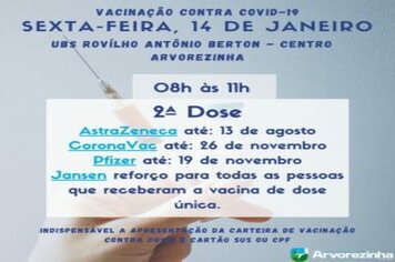 ATENÇÃO!! VACINAÇÃO CONTRA COVID-19 SERÁ NESTA SEXTA-FEIRA(14/01)