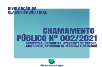 ATENÇÃO PARA A CLASSIFICAÇÃO FINAL DO CHAMAMENTO PÚBLICO Nº 002/2021