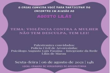 O CREAS ARVOREZINHA CONVIDA PARA ENCONTRO EM ALUSÃO AO AGOSTO LILÁS