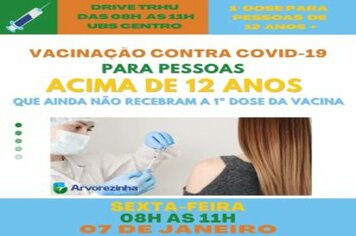 ATENÇÃO!! SEXTA-FEIRA, 07 DE JANEIRO, PESSOAS ACIMA DE 12 ANOS QUE AINDA NÃO SE VACINARAM CONTRA O CORONAVÍRUS