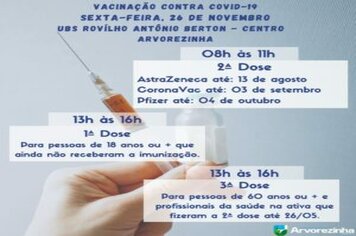VACINAÇÃO CONTRA COVID-19 SERÁ NESTA SEXTA-FEIRA, 26 DE NOVEMBRO‼ CONFIRA O CALENDÁRIO