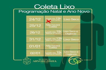 ATENÇÃO PARA PROGRAMAÇÃO DE COLETA DE LIXO PARA O NATAL E ANO NOVO