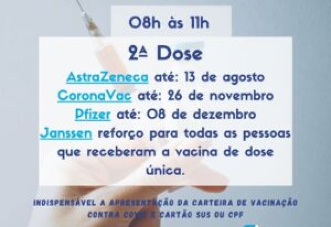 ATENÇÃO VACINAÇÃO CONTRA COVID-19 SERÁ NESTA SEXTA-FEIRA(11/02)