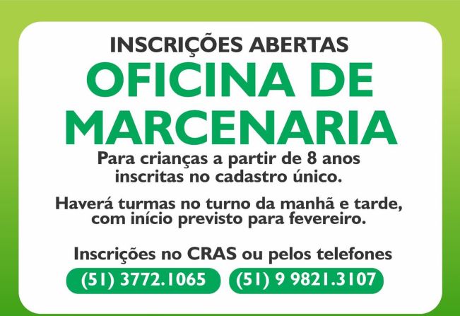 Inscrições abertas para oficina de marcenaria 