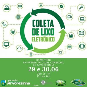 ️NOS DIAS 29 E 30 DE JUNHO ACONTECE A CAMPANHA DE COLETA DO LIXO ELETRÔNICO DE ARVOREZINHA