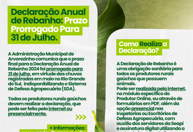 Declaração de Rebanho 2024 – Prazo Prorrogado.