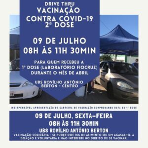 AMANHÃ É DIA DE SEGUNDA DOSE DAS 8H ÀS 11H 30MIN.  NÃO ESQUEÇA DE LEVAR SUA CARTEIRA DE VACINAÇÃO!